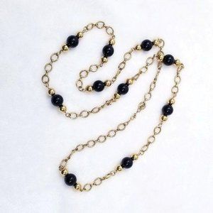 Vintage Monet Black and Gold Bead Link Necklace - 32 inches